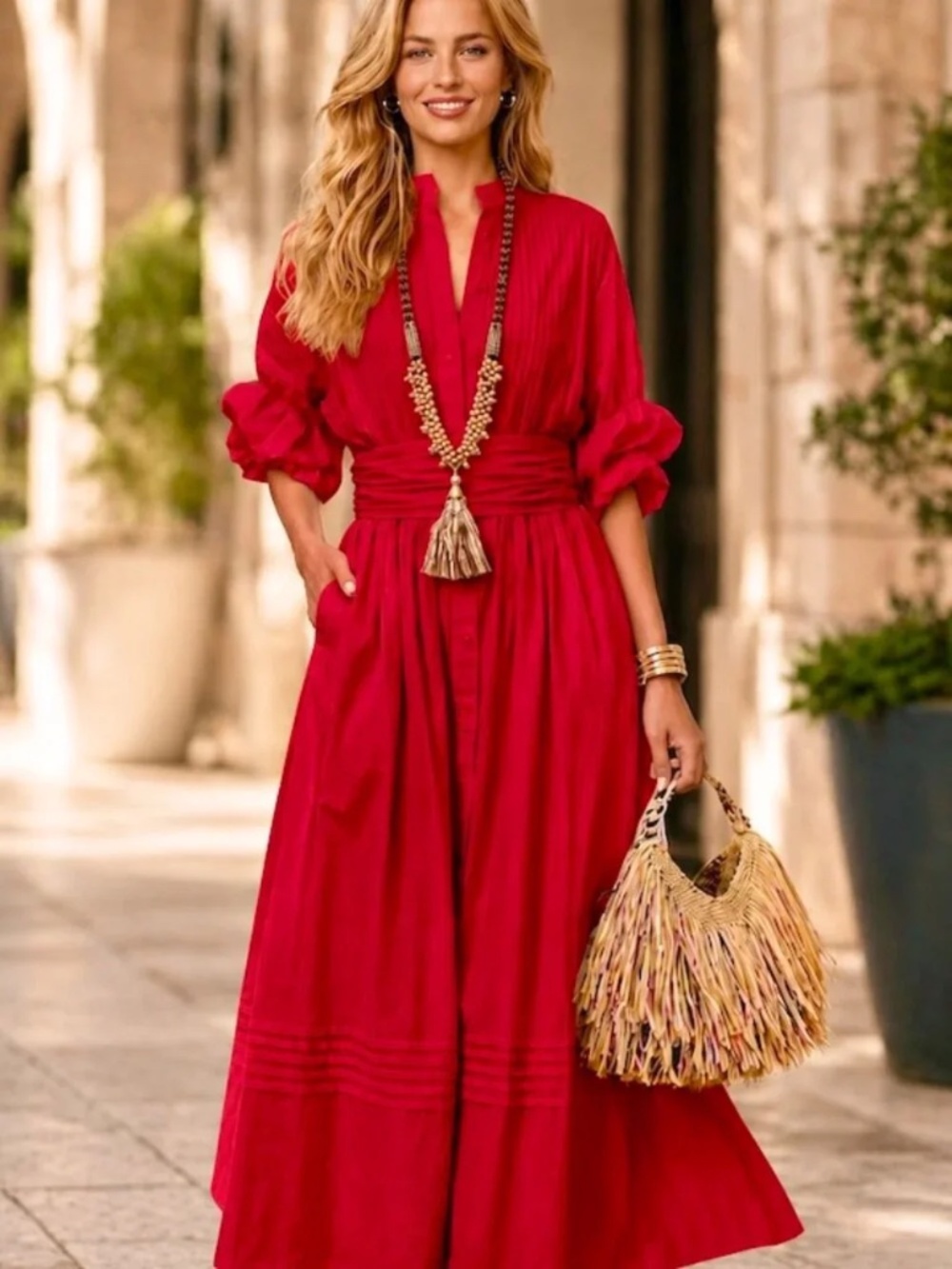 NWOT Marielle Almelo Stokkelaar Phoebe Maxi Dress in Red One Size O/S